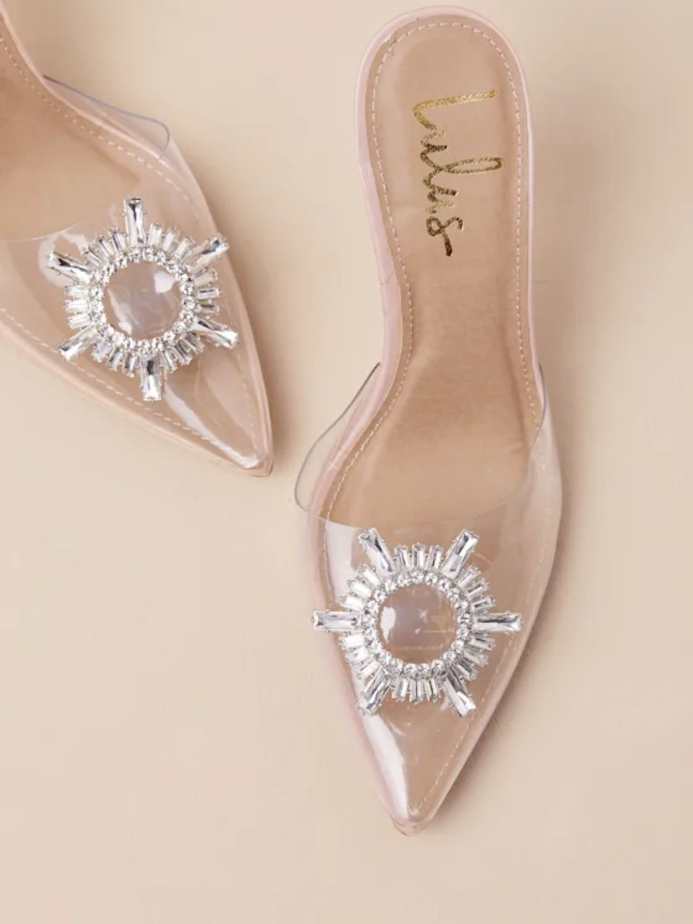 Lulu's Nude Clear Pointed Mule with Crystal Sunburst